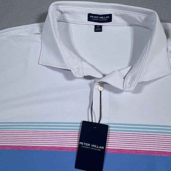 Peter Millar Crown Crafted Polo Shirt Men Size‎ XXL JULIUS Blue White NWT - Picture 3 of 11